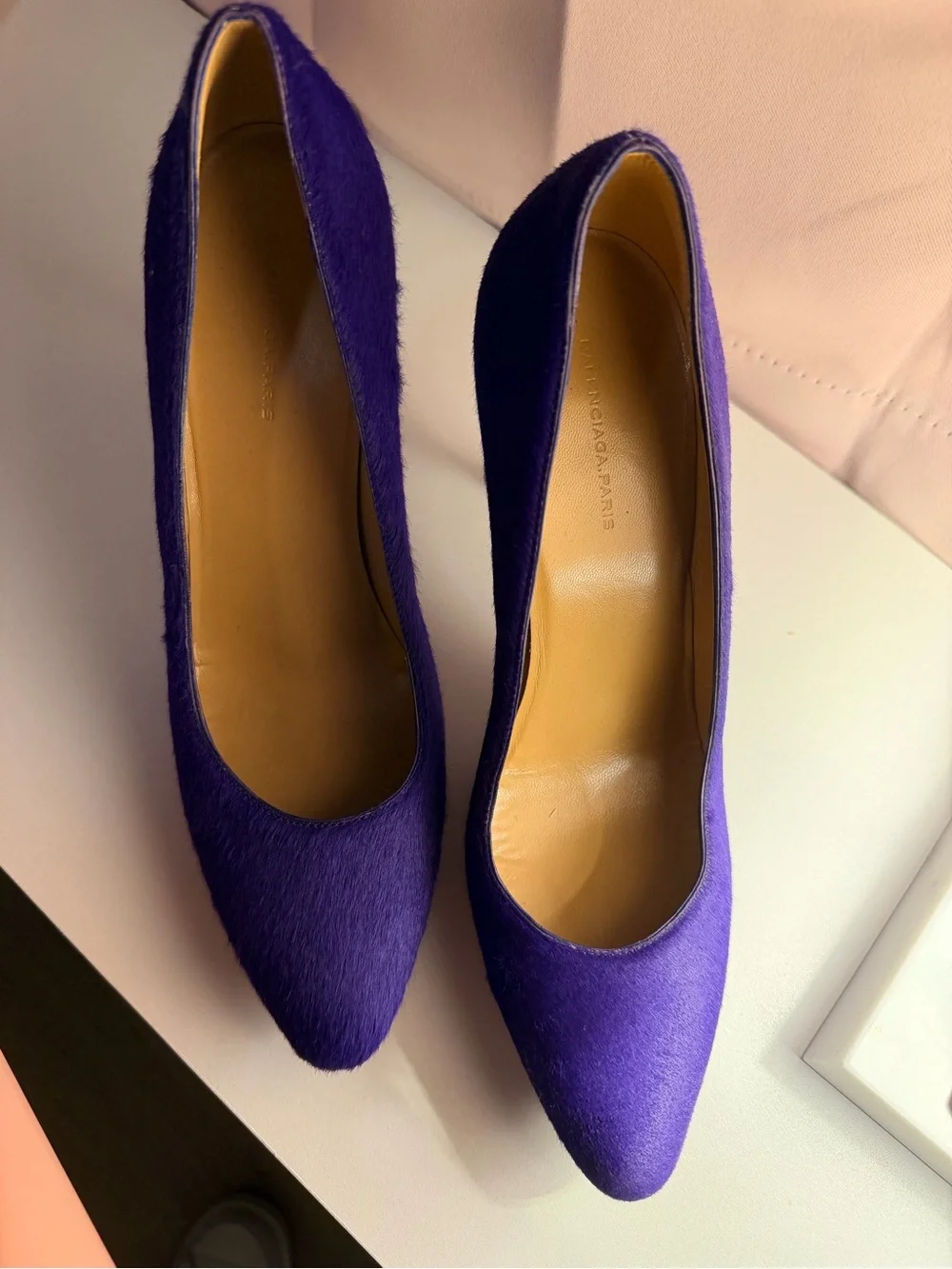 Balenciaga violet pony hair heels sz 39 stunning $795
